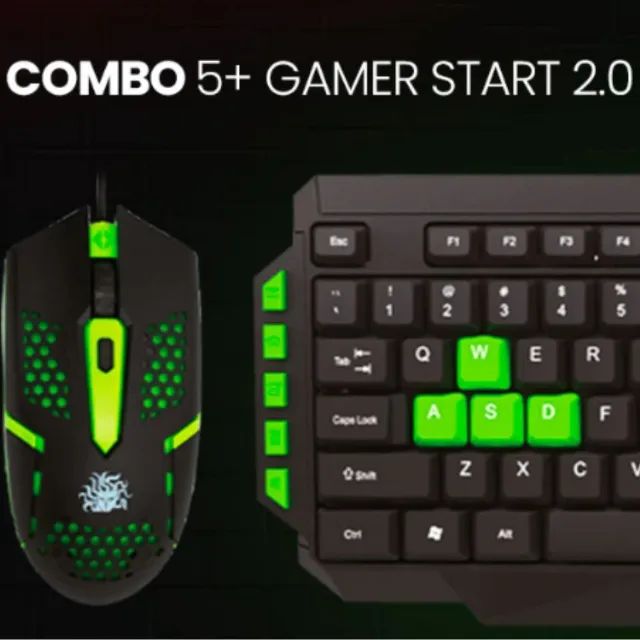 ? Kit Gamer Teclado + Mouse Start 2.0 USB LED ABNT2 Ergonômico PC Notebook Cor Verde - Foto 2