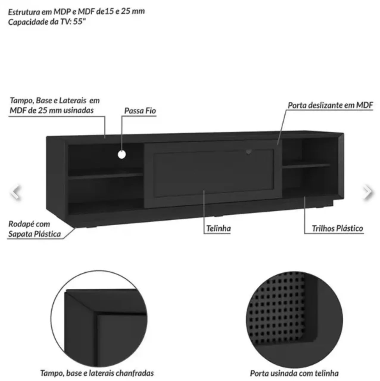 Rack com Tela Preto 160 cm - Foto 3