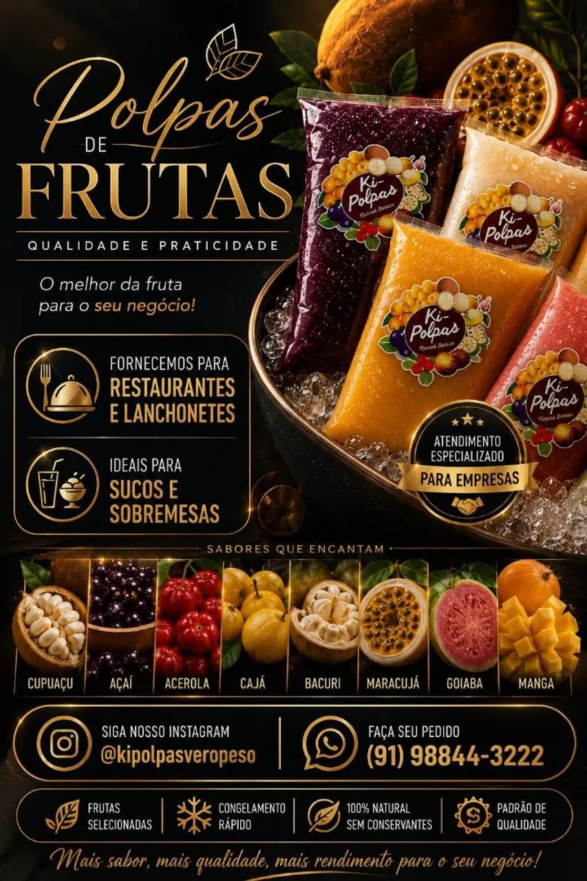Polpas de frutas artesanais.