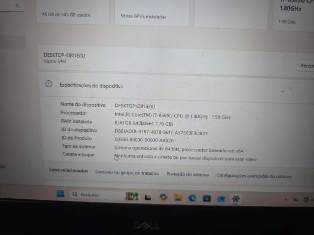 Dell 5481 i7 8 geração 8GB 250GB SSD Placa Vídeo 2GB - Aceito Troca - Foto 4