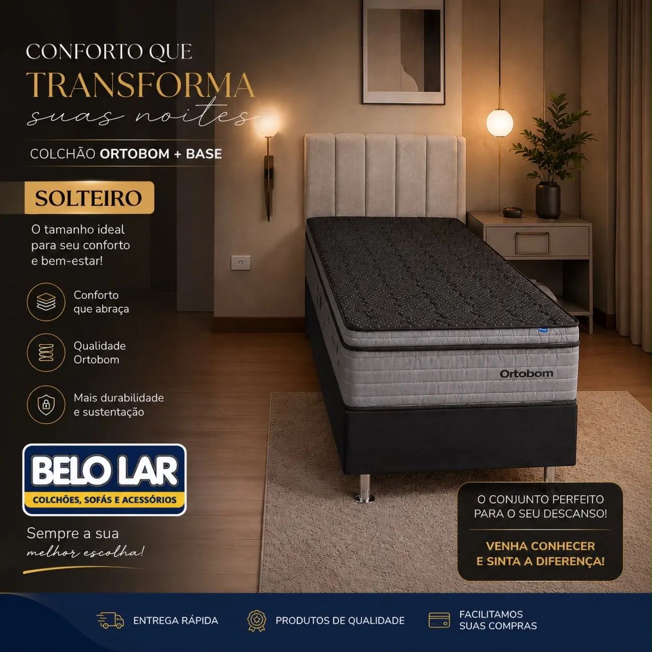 Cama e Colchão Solteiro Ortobom 