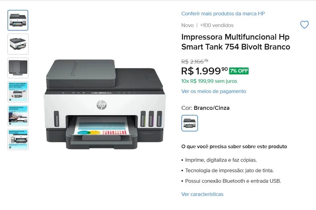 Impressora hp smart tank 754 bivolt - Foto 3