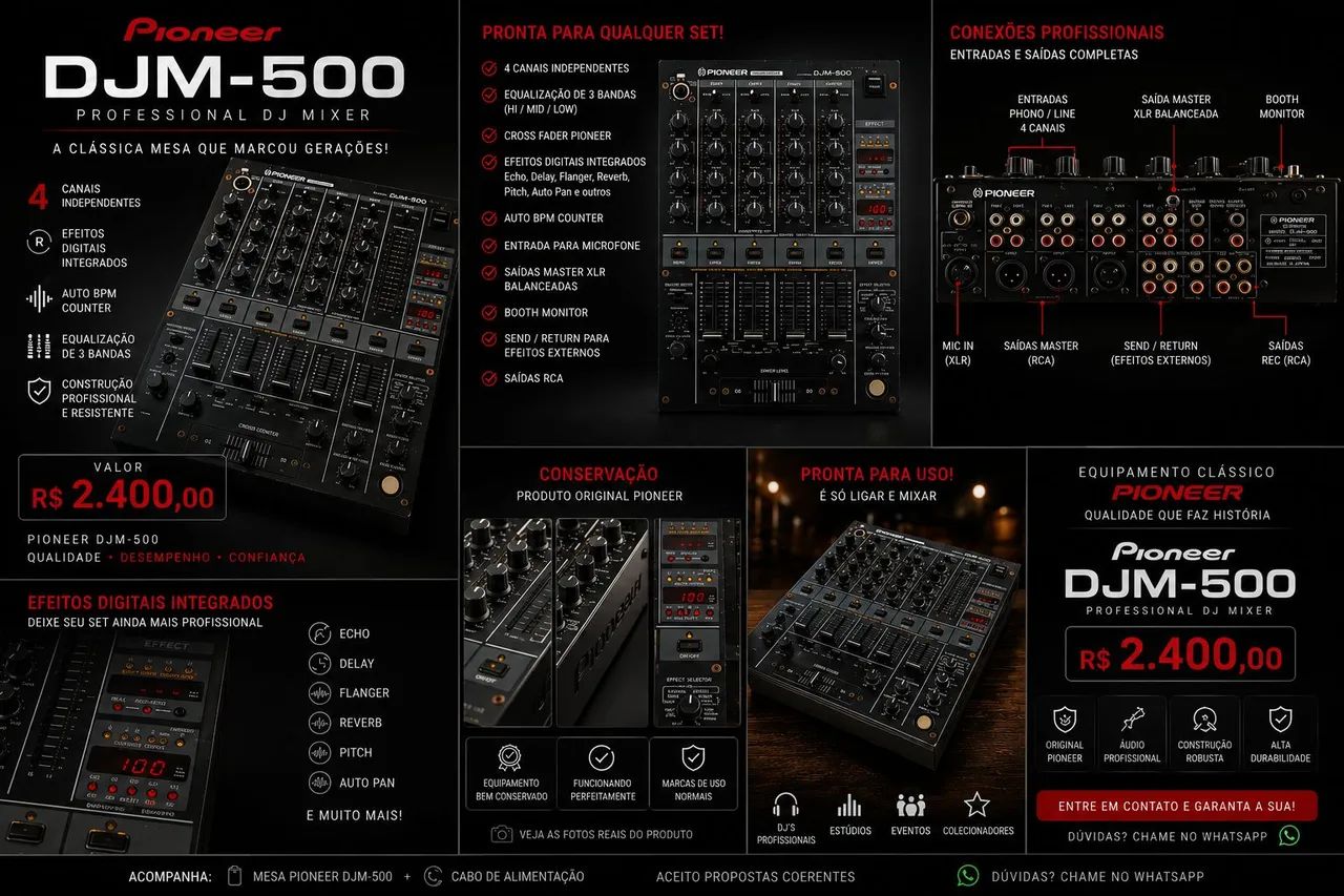 DJ機材 Pioneer DJM-500 Mixer Dj DJM-500 Pioneer - Equipamentos e Acessórios de Som