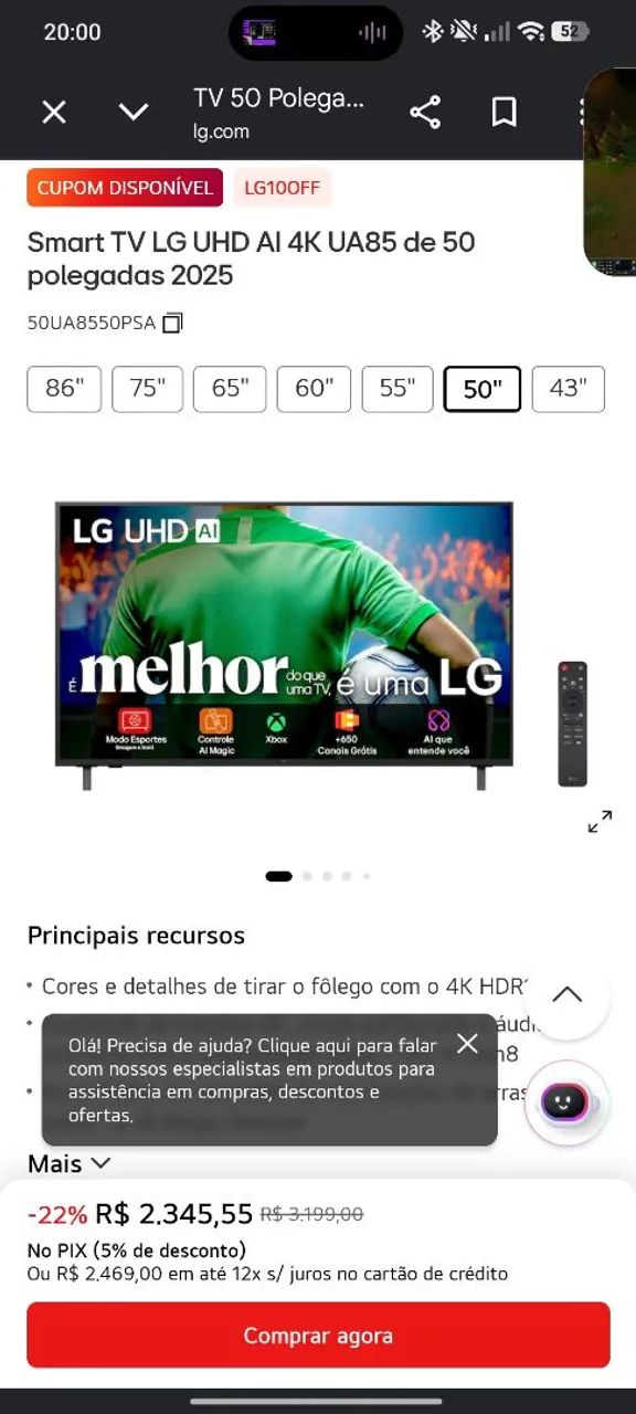Smart TV LG UHD AI 4K UA85 de 50 polegadas 2025 - Foto 2