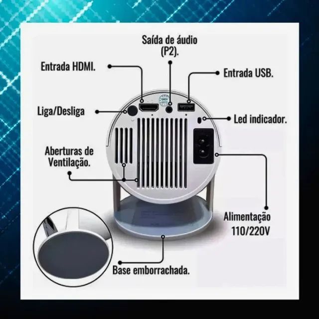 Projetor Portátil Hy300 130 Polegadas Wifi Bluetooth Notebook Celular Video Game 1080P Ful - Foto 4