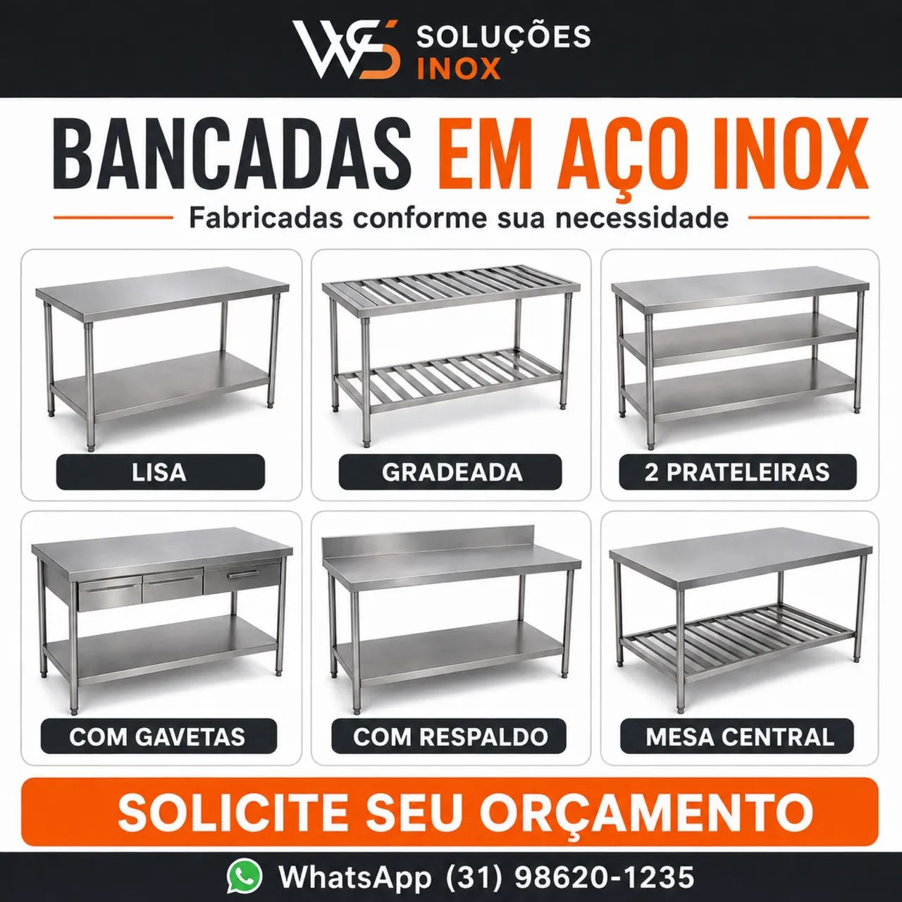 Bancadas em aço inox sob medida 