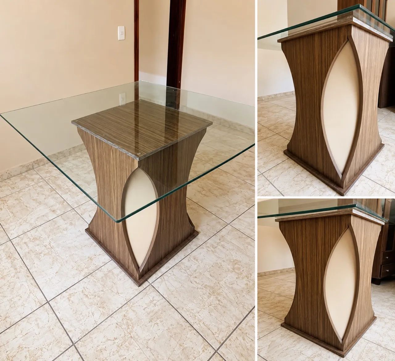 Mesa quadrada de vidro temperado sem cadeiras 