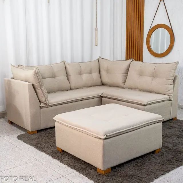 Sofá Canto com Puff Jaguar Linho  Produto Novo! Pronta Entrega! - Foto 4