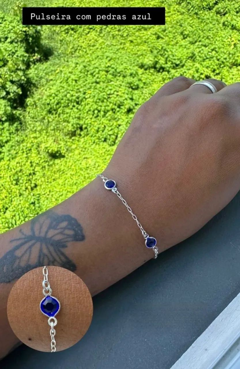 Pulseira com pedras azul - Prata - Entrega imediata 
