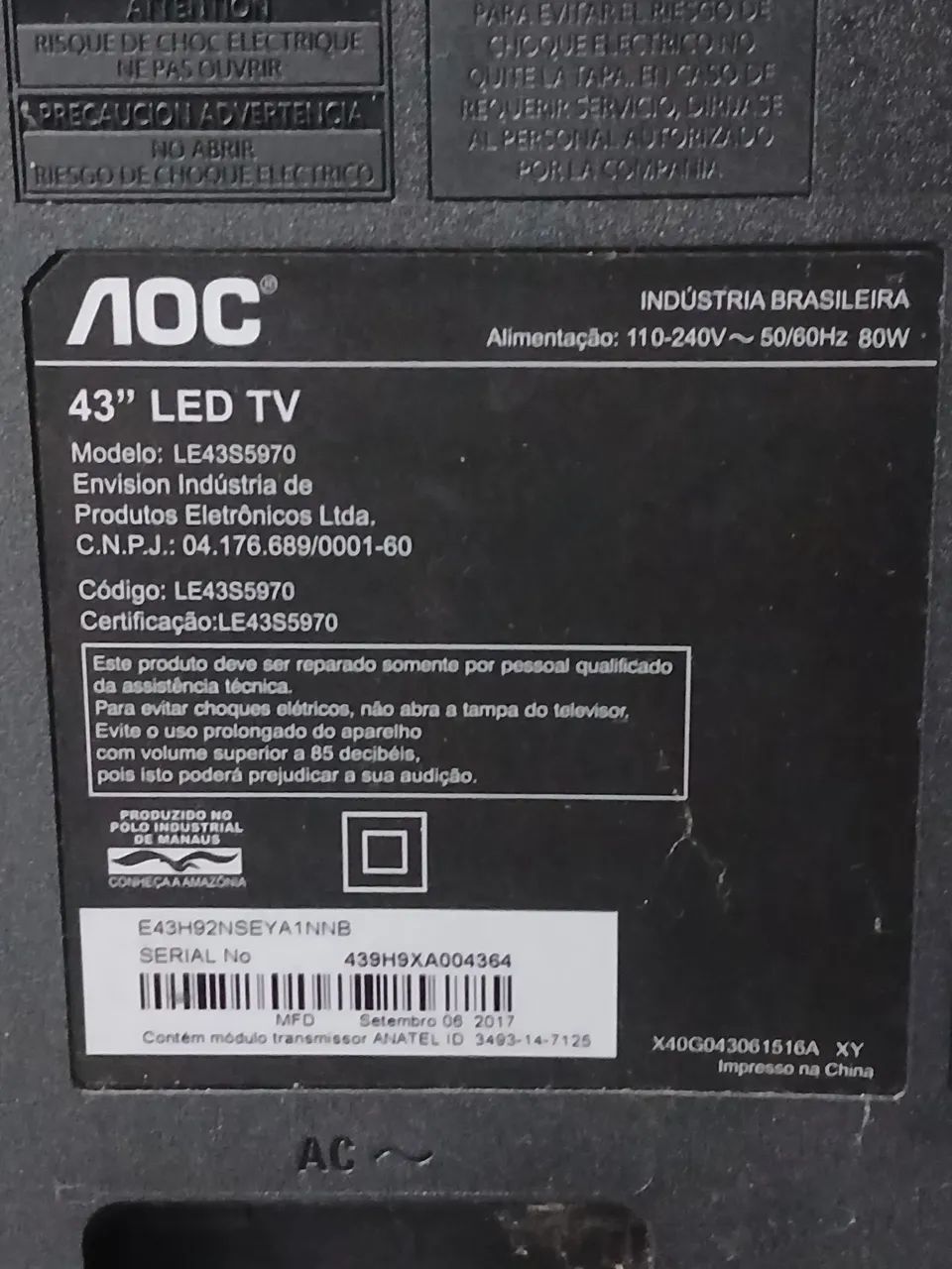 TV AOC 43 polegadas pra retirada de peças - Foto 2