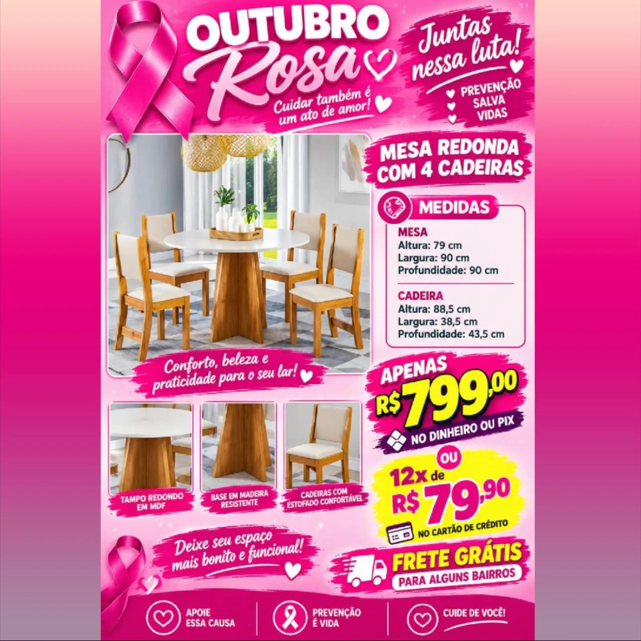 Mesa Resonda com 4 cadeiras 