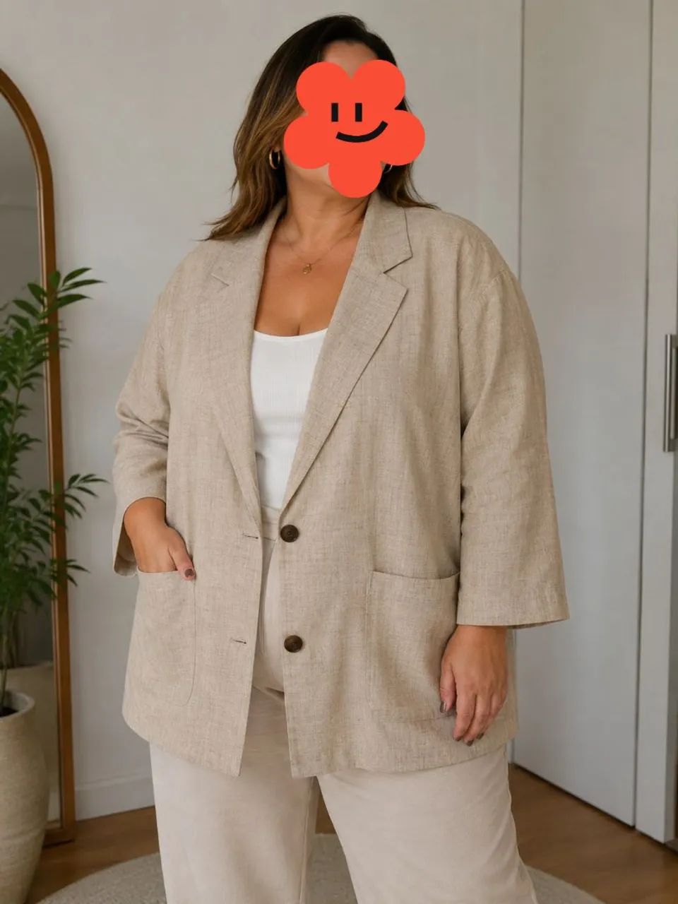 Blazer de linho bege G - Foto 5