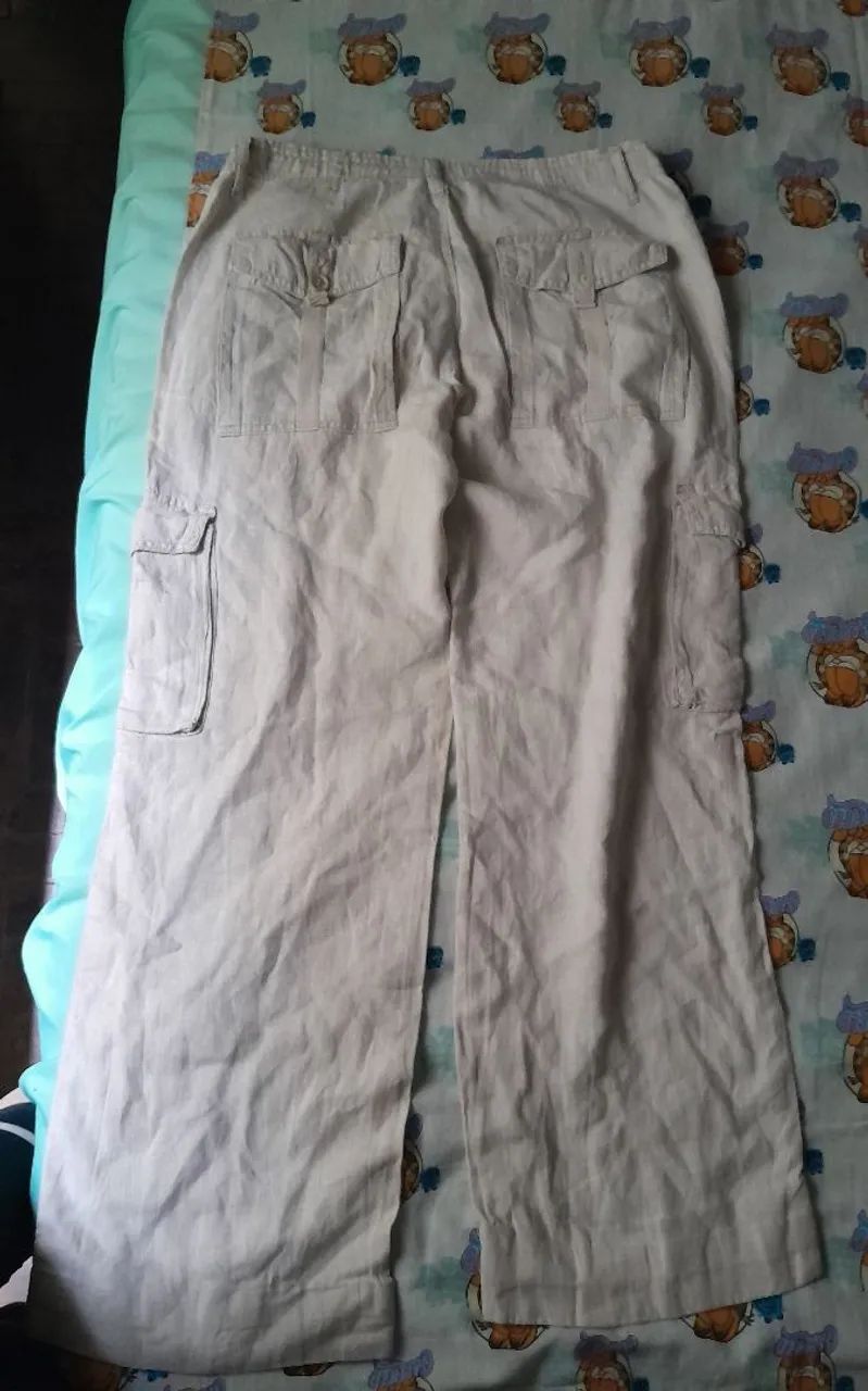 calça cargo zara linho bege m - Foto 2