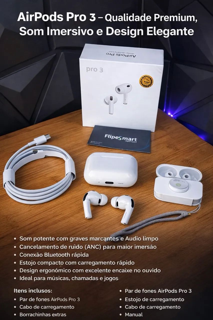 AirPods Pro3 右 Fone Bluetooth Airpods Pro 3(Qualidade Premium) - Fones de Ouvido