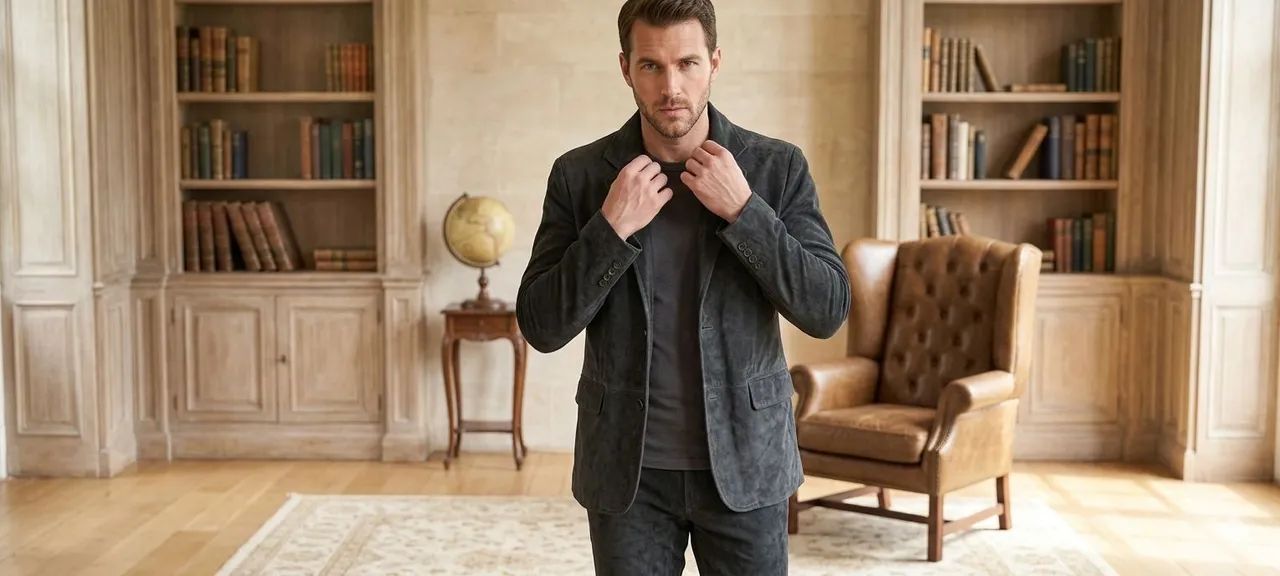 Blazer masculino em couro nobuck 