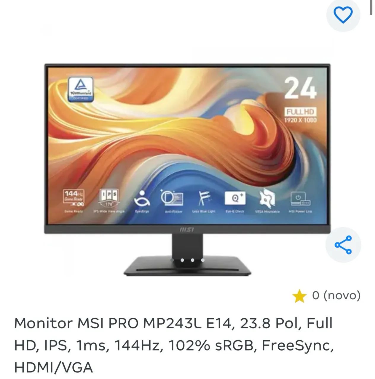 MONITOR 24 144HZ 1MS IPS MSI LACRADO  - Foto 4