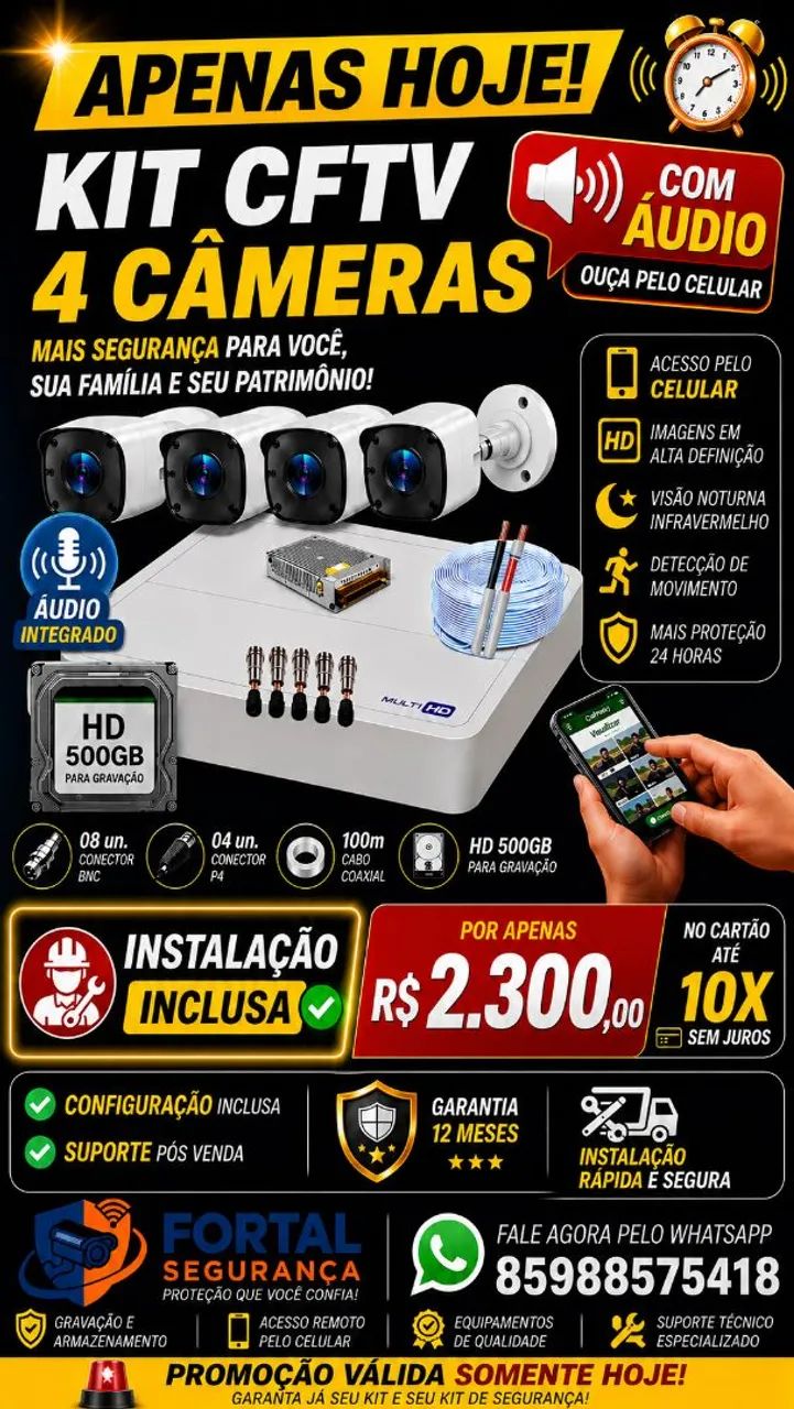 Kit 4 câmeras , CFTV com áudio Full hd