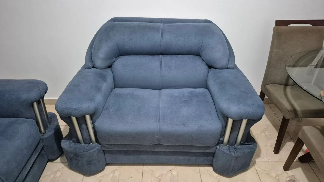 Sofá 3 e 2 Lugares Azul - Robusto, Confortável e Resistente - Foto 2