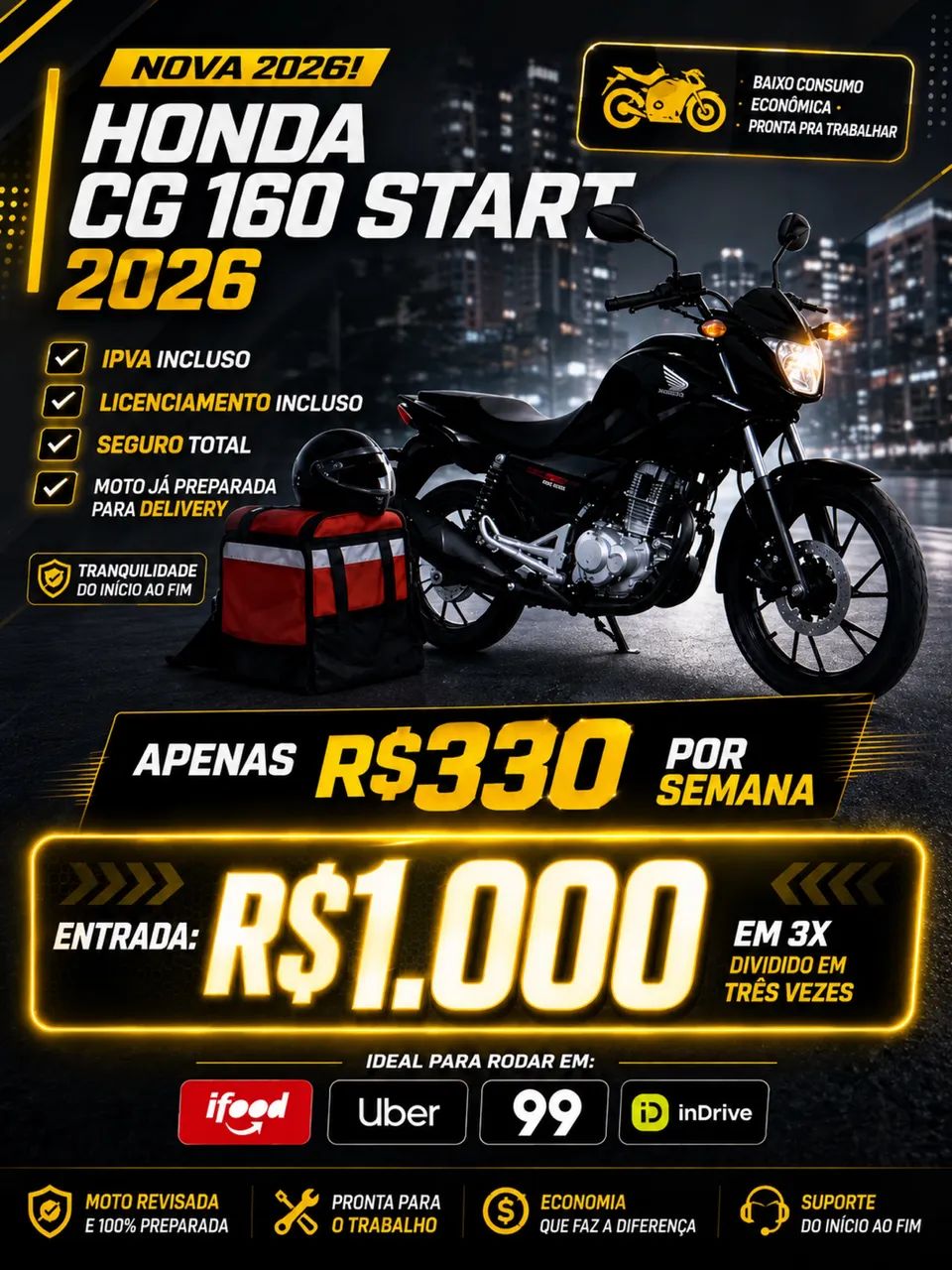 HONDA LOCAÇÃO MOTO ZERO KM C/OPCAO DE COMPRA (saia de moto zero na hora)