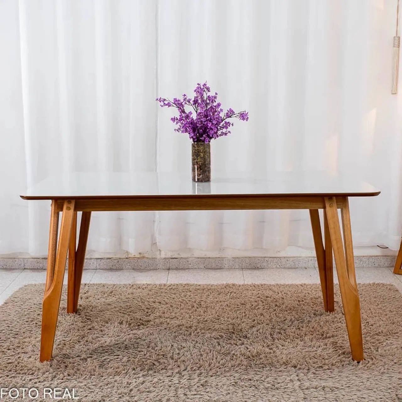 Mesa de Jantar 160x90 Vidro Off/Base Madeira Entrega Rápida - Foto 3