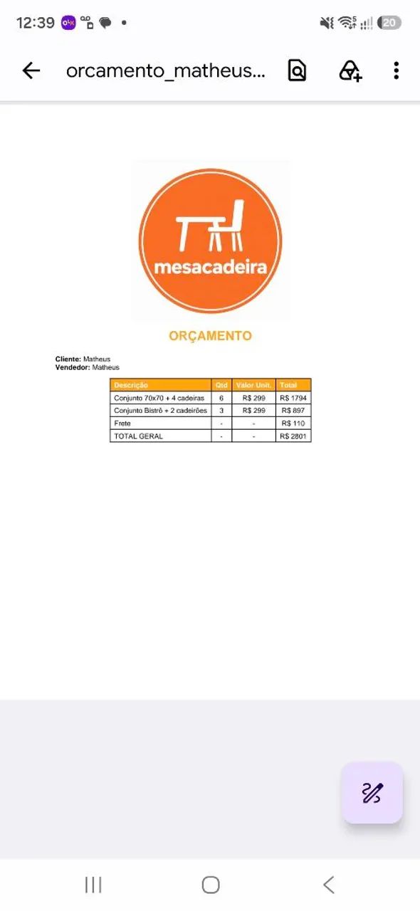 6 mesas com 4 cadeiras e 3 bistros com 2 cadeiras