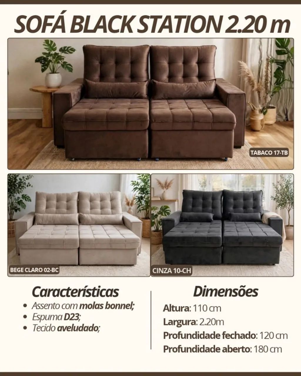 Sofá Retrátil Reclinável 2,20cm