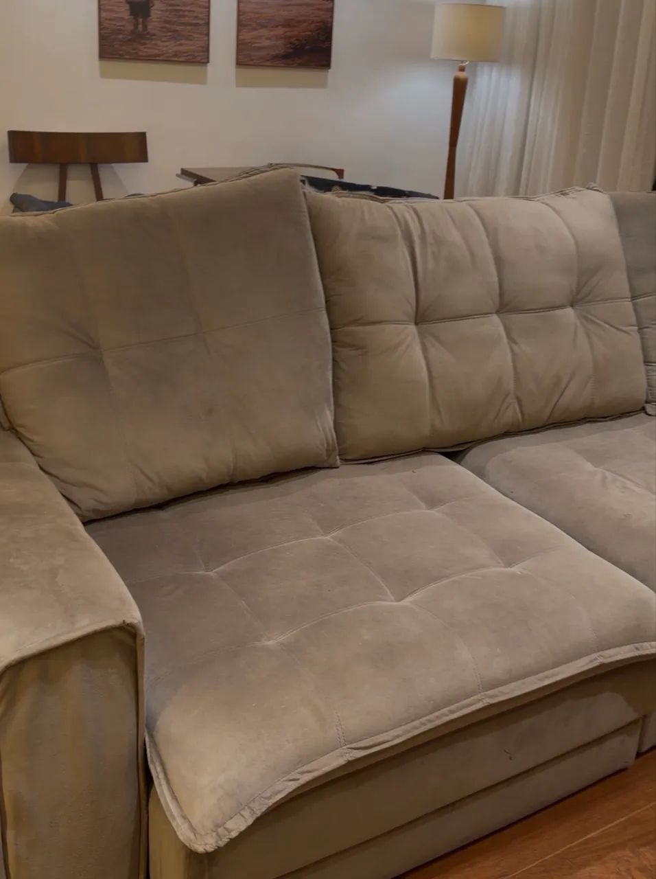 Sofá Retrátil Modular em Suede Bege - 5 Lugares - Bom Estado - Foto 5