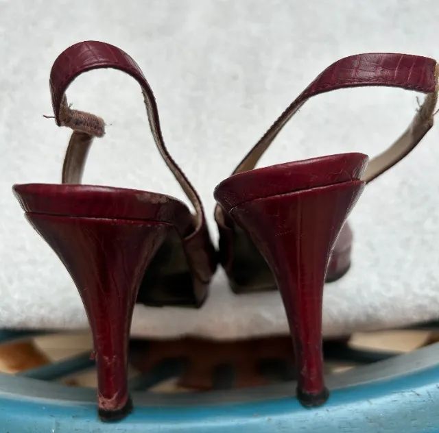 peep toe corello slingback vinho croco 38 - Foto 2