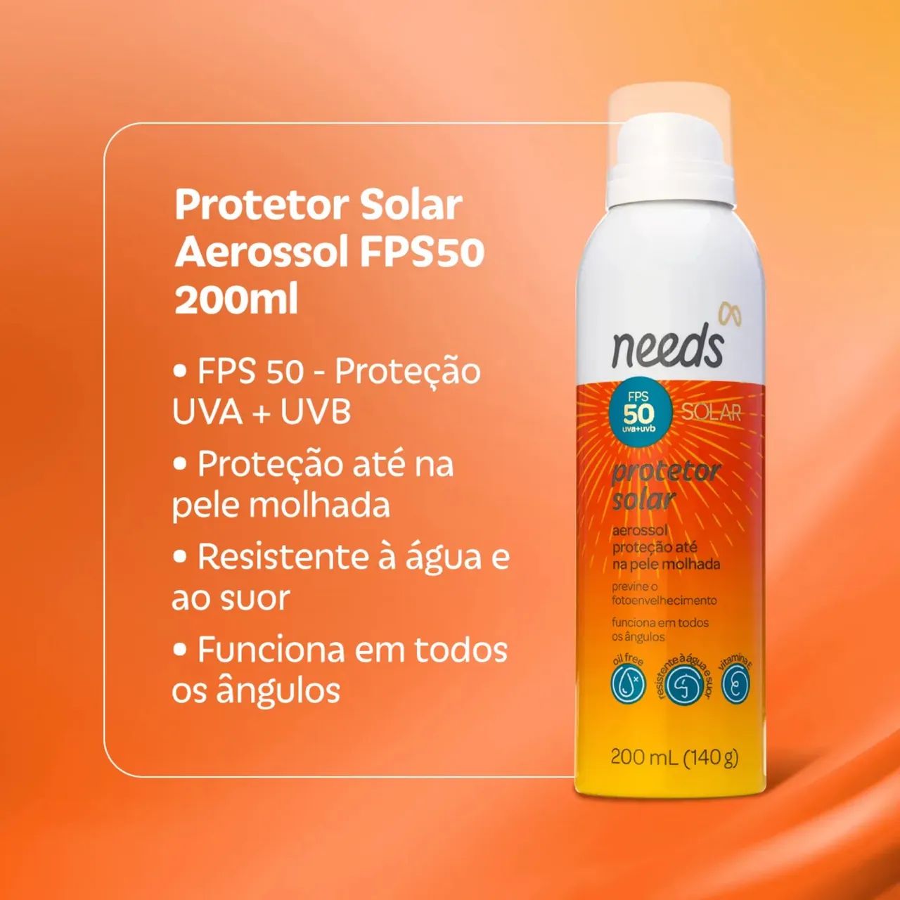 Kit Protetor Solar Needs Solar Needs Solar Em Aerossol 50FPS, Creme corporal 70FPS - Foto 2