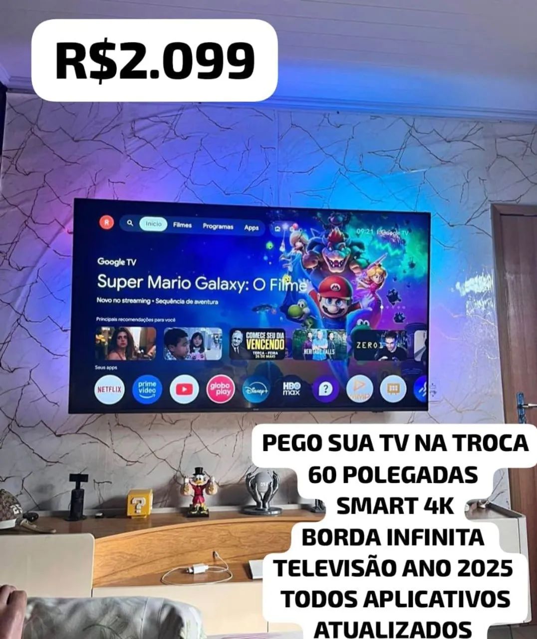 60 POLEGADAS SMART 4K ANDROID BORDA INFINITA BLUETOOTH FAÇO ENTREGA DEIXO INSTALADA 