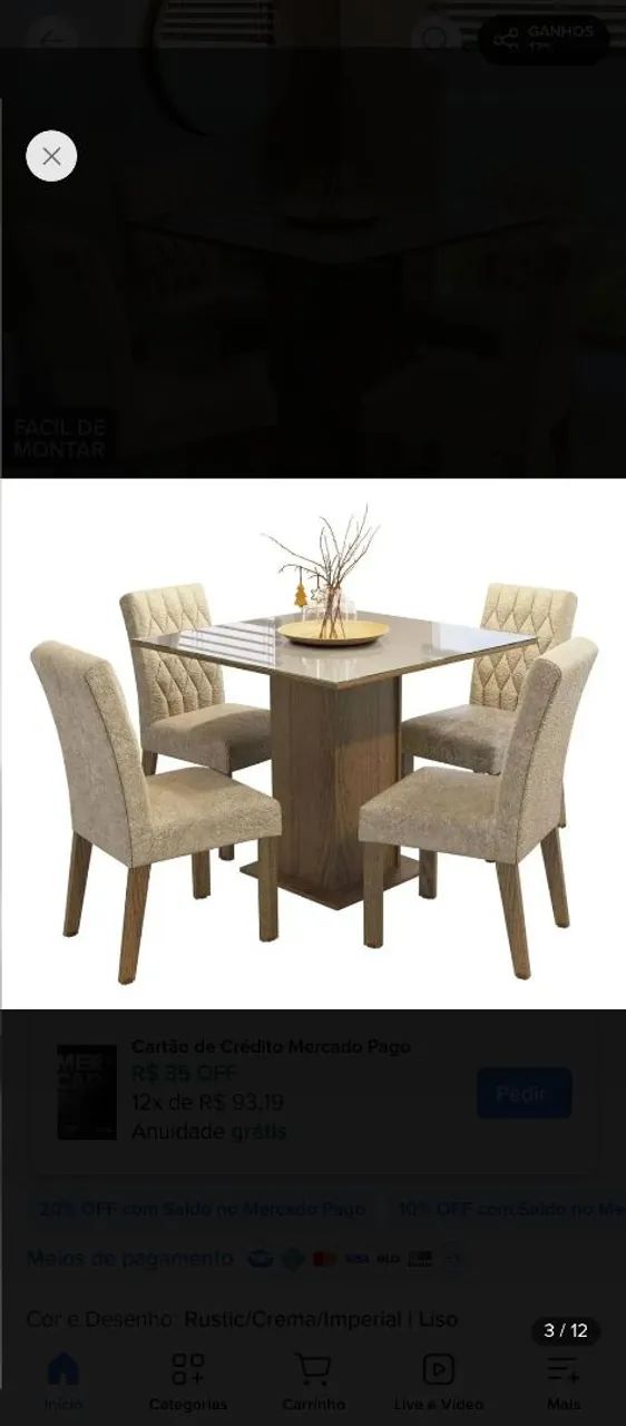Mesa de jantar com 4 cadeiras 