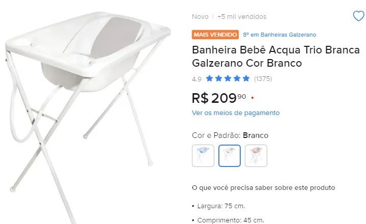 Banheira branca com pé - usada