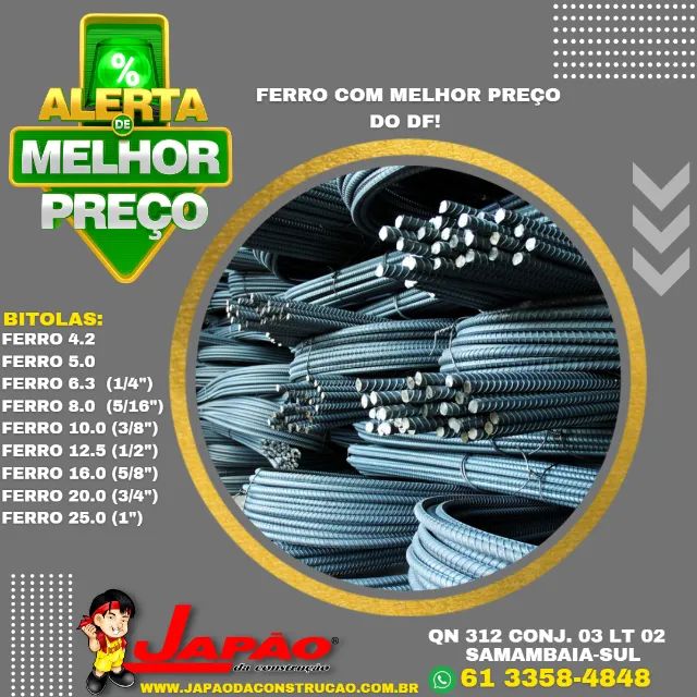 Vergalhão Melhor Preço do DF Na Japão da Construção Você Acha, 16 Lojas Para te Atender