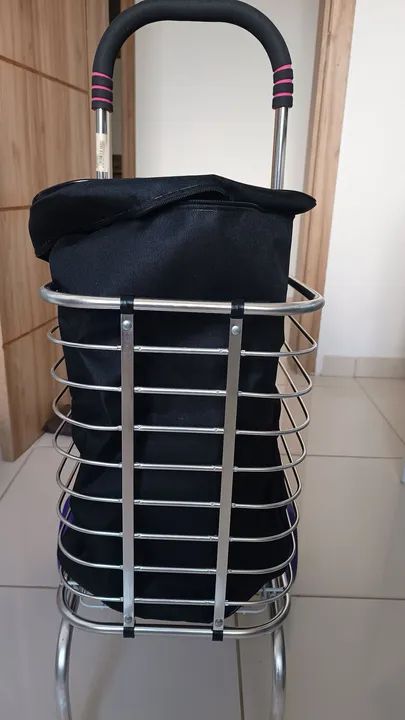 Carrinho de Feira em Alumínio Dobrável com Cesta Removível 