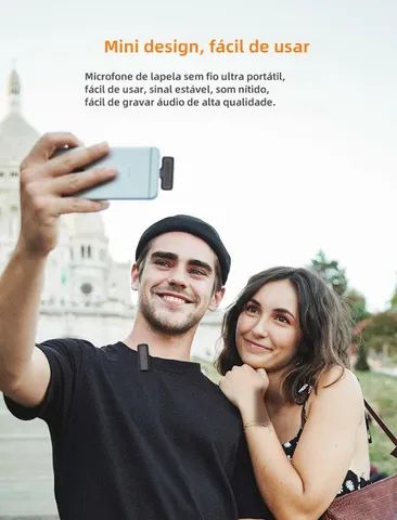 Microfone de Lapela Sem Fio Duplo para iPhone e Android Tipo C com Case - Foto 4