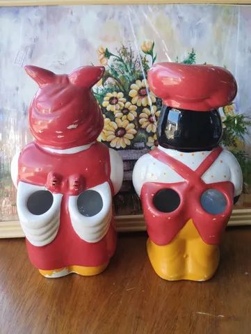 Antigo casal de pinguins em porcelana porta colher de madeira. - Foto 2