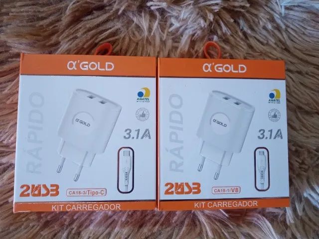 Carregador Rápido Tipo-V8 3.1A e Cabo USB A'GOLD CA18-1
