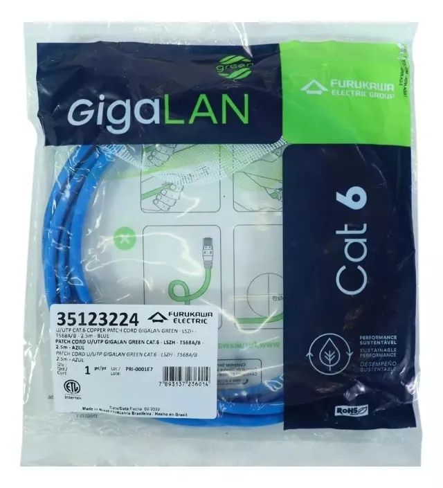Caixa de Cabo Patch Cord Gigalan Green Cat6-LSZH 2,5m - Azul - caixa c/ 15 pacotes(peças) - Foto 4