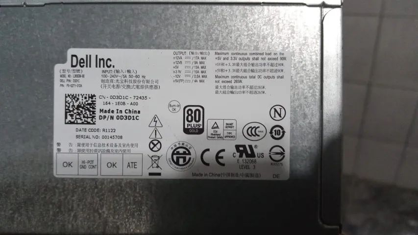 Fonte Dell para Optiplex 790 990 usada em estado de nova - Foto 3