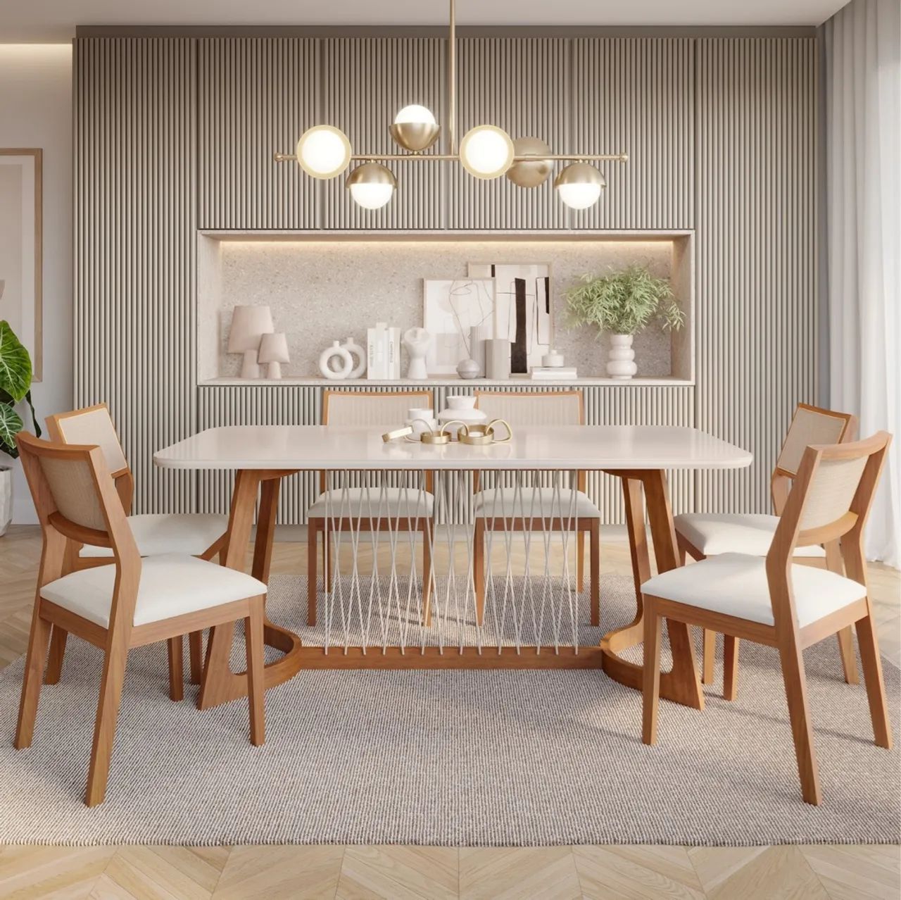 Mesa de Jantar Tulipa com 6 Cadeiras Madeira Maciça tt543