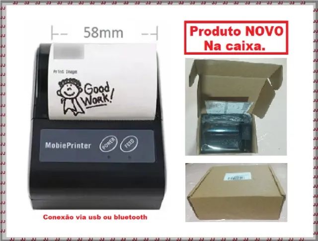 Impressora térmica 58 mm via bluetooth ou usb - cupom não fiscal