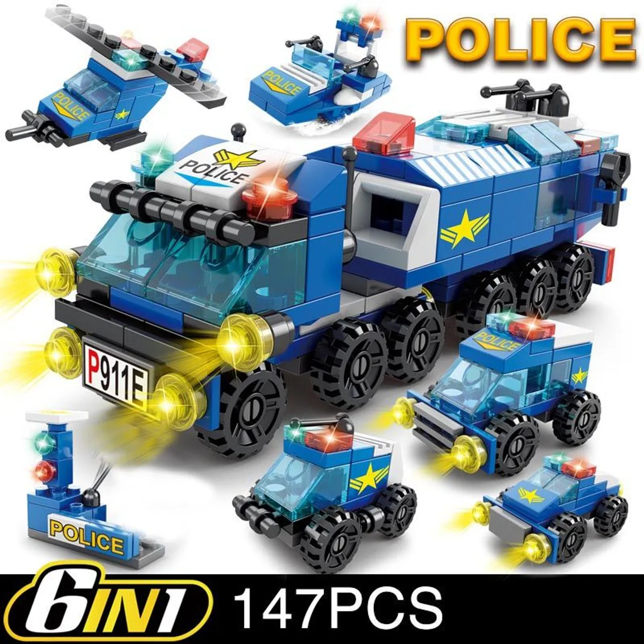 Blocos tipo lego Polícia - 6 em 1 - 147 peças
