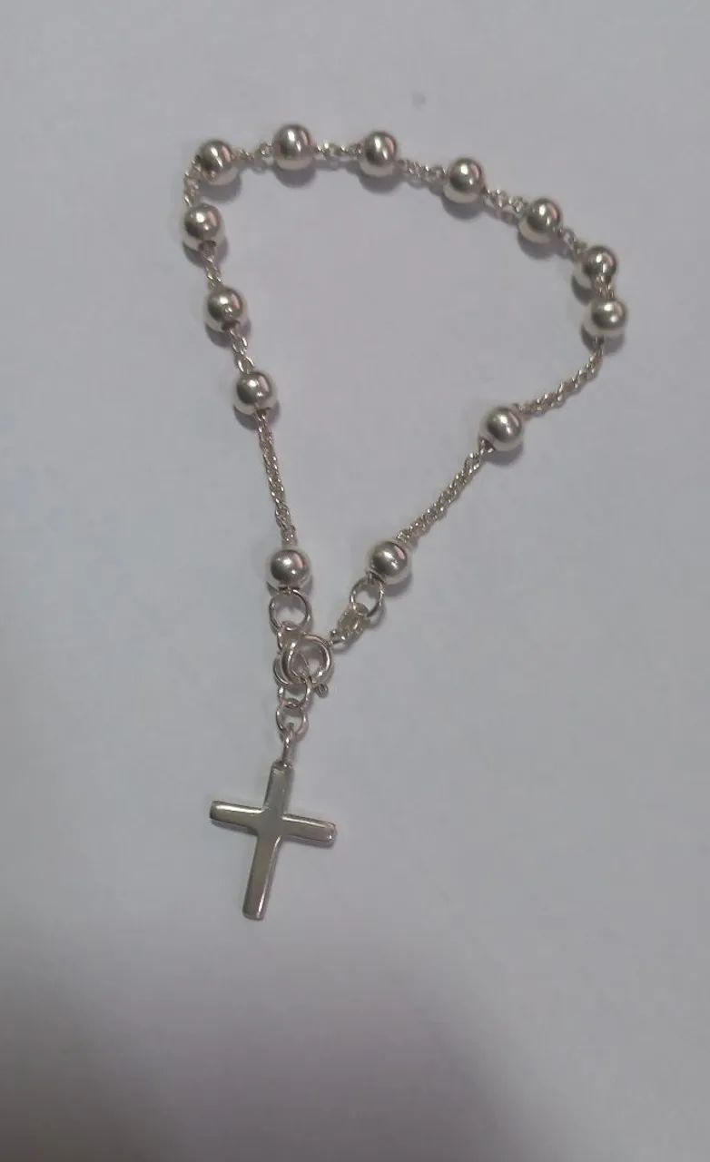 Pulseira terço prata 925 maciça  - Foto 3