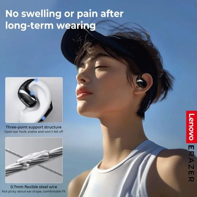 Fone sem fio Lenovo Arazer|Gancho AURICULAR especial p/esportes/Graves++/12+60 hrs bateria - Foto 4