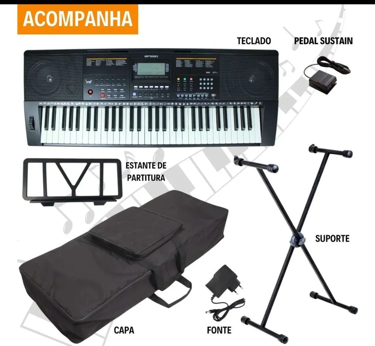 Teclado Musical Bravo Bp550 Teclas Sensitivas USB Midi Kit com pedal capa e Suporte. - Foto 6