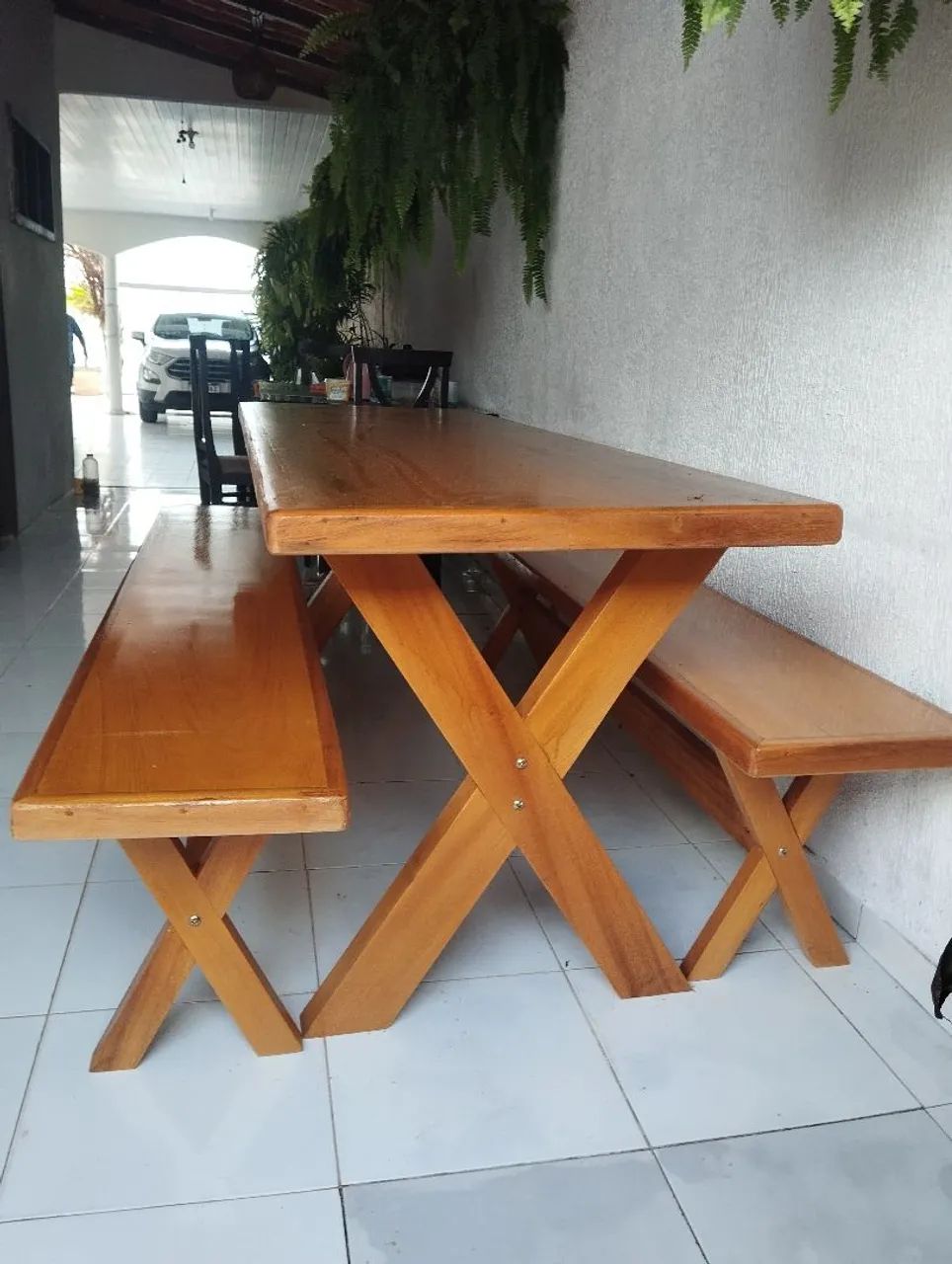Mesa rústica com 2 bancos - Foto 3
