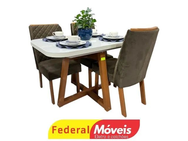 Mesa de jantar com 4 cadeiras confortáveis Nova - Temos mais Opções!