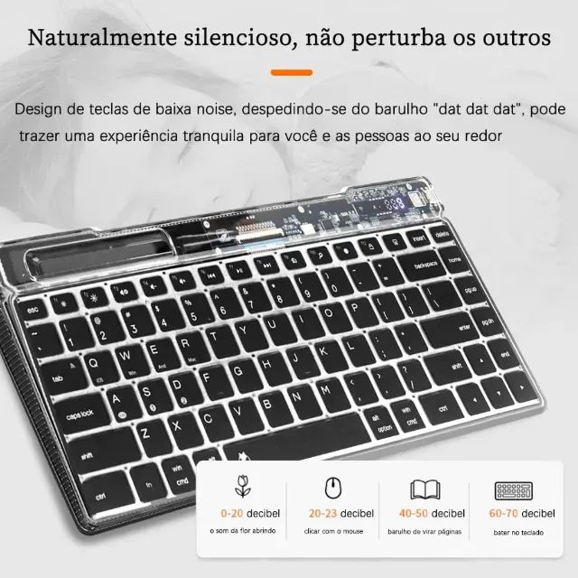 Uniwity Mini Teclado Transparente Bluetooth Sem Fio Compatível com PC, iPhone e Android - Foto 3