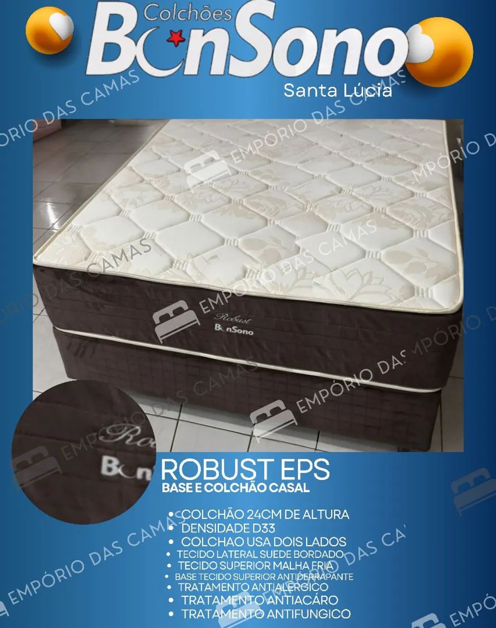 Cama casal D33 robust Bonsono base e colchão 