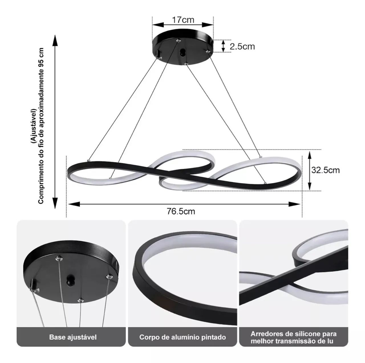 Lustre Led Pendente preto com controle  - Foto 4